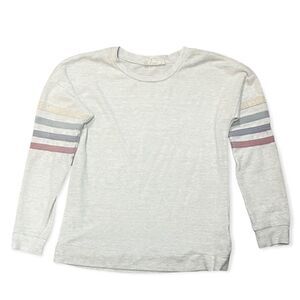 PINK REPUBLIC COZY VARSITY STRIPES LONG SLEEVE KNIT TOP OATMEAL HEATHER GRAY M